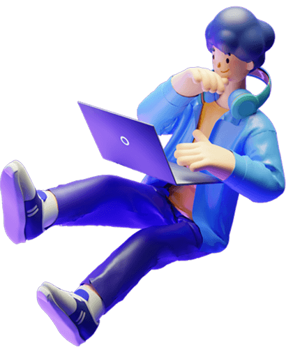 Foto de um boneco com um notebook